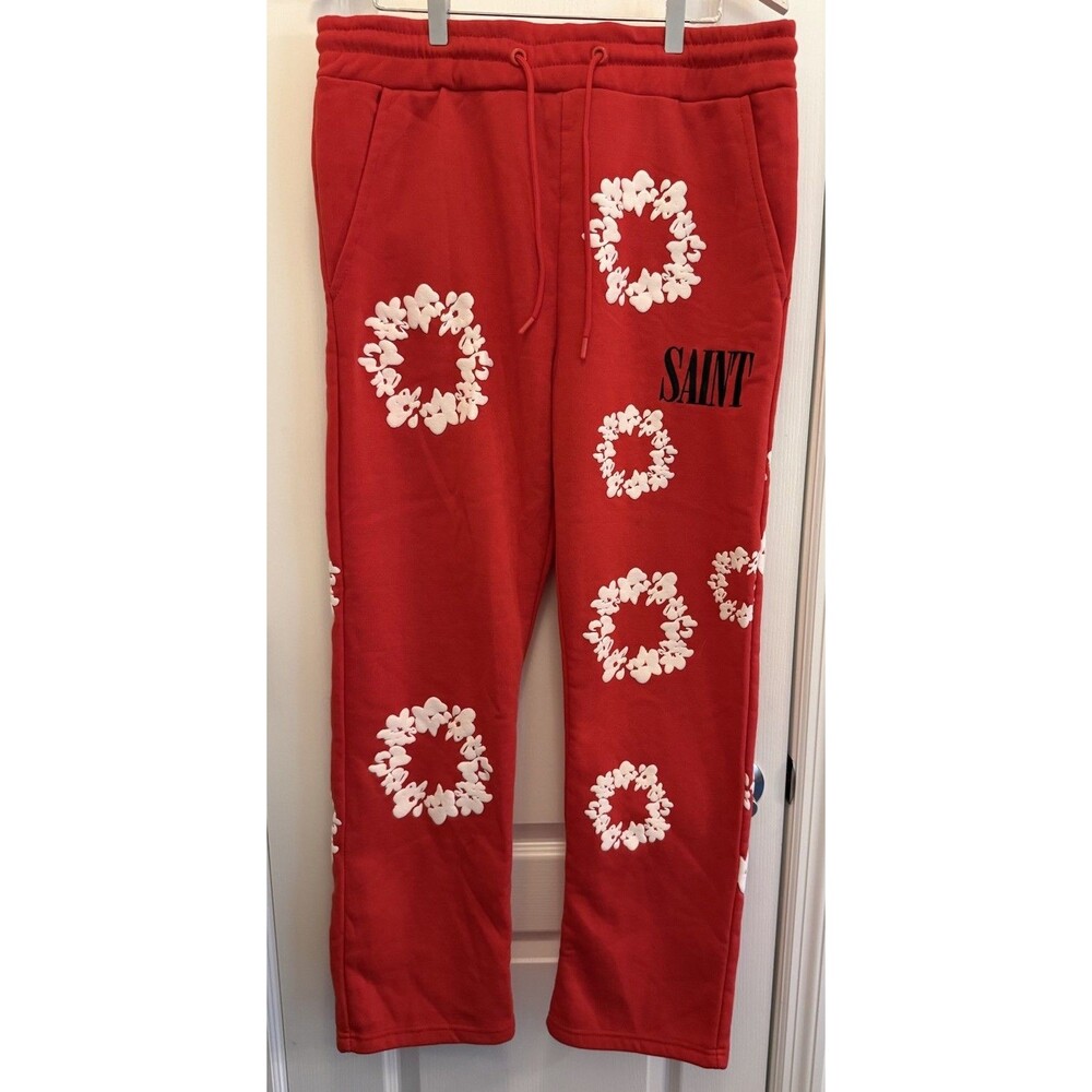 RGSTR Men’s Womens Red White Floral Jogger Pants XL Drawstring Pockets Saint